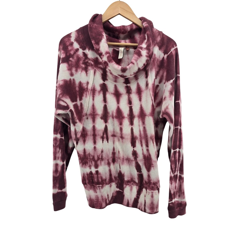 Pilcro Pullover Womens Medium Waffle Knit Burgundy Tie Dye Cowl Neck EUC
